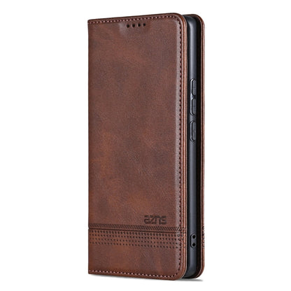For Xiaomi Redmi Note 13 Pro 4G AZNS Magnetic Calf Texture Flip Leather Phone Case(Dark Brown)
