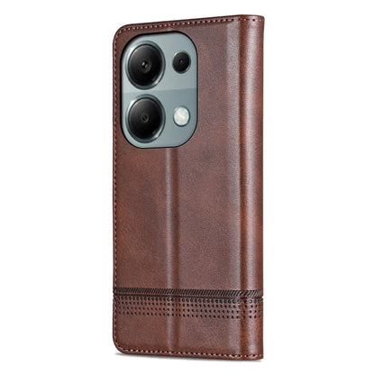 For Xiaomi Redmi Note 13 Pro 4G AZNS Magnetic Calf Texture Flip Leather Phone Case(Dark Brown)