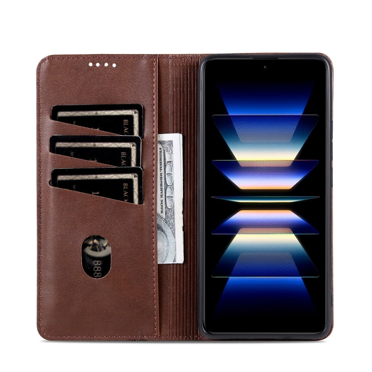For Xiaomi Redmi Note 13 Pro 4G AZNS Magnetic Calf Texture Flip Leather Phone Case(Dark Brown)