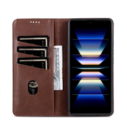 For Xiaomi Redmi Note 13 Pro 4G AZNS Magnetic Calf Texture Flip Leather Phone Case(Dark Brown)