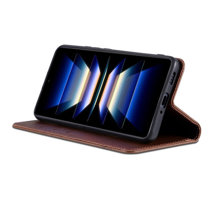 For Xiaomi Redmi Note 13 Pro 4G AZNS Magnetic Calf Texture Flip Leather Phone Case(Dark Brown)