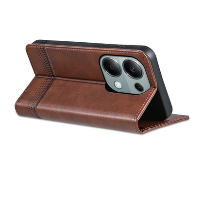 For Xiaomi Redmi Note 13 Pro 4G AZNS Magnetic Calf Texture Flip Leather Phone Case(Dark Brown)