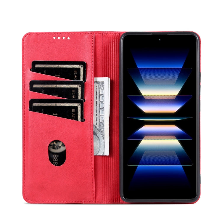 For Xiaomi Redmi Note 13 4G AZNS Magnetic Calf Texture Flip Leather Phone Case(Red)