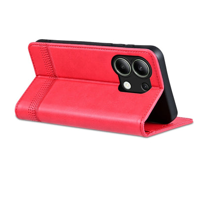 For Xiaomi Redmi Note 13 4G AZNS Magnetic Calf Texture Flip Leather Phone Case(Red)