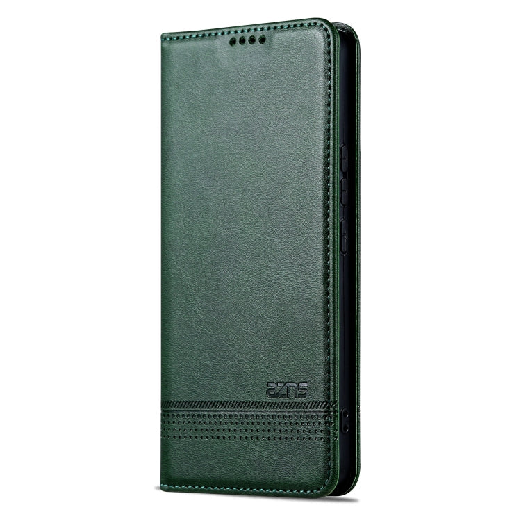 For Xiaomi Redmi Note 13 4G AZNS Magnetic Calf Texture Flip Leather Phone Case(Dark Green)