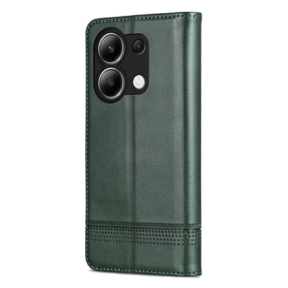 For Xiaomi Redmi Note 13 4G AZNS Magnetic Calf Texture Flip Leather Phone Case(Dark Green)