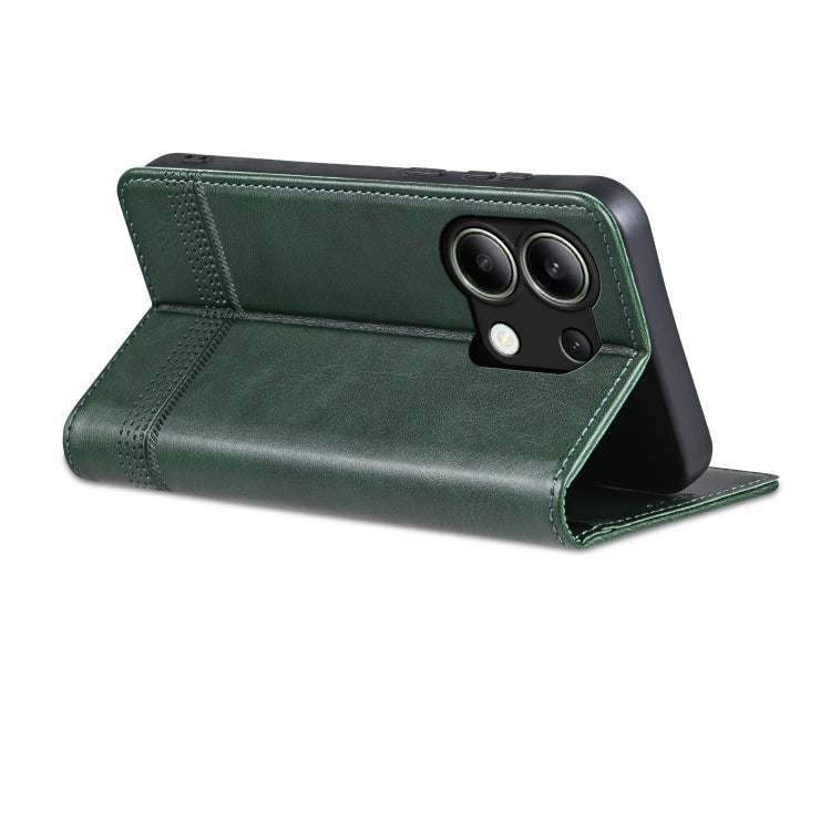 For Xiaomi Redmi Note 13 4G AZNS Magnetic Calf Texture Flip Leather Phone Case(Dark Green)