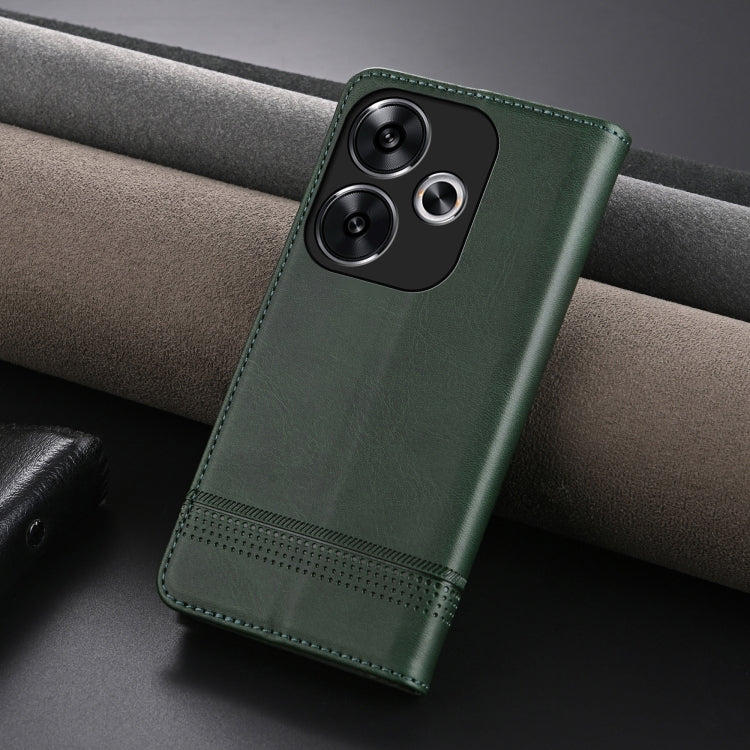 For Xiaomi Redmi Turbo 3 AZNS Magnetic Calf Texture Flip Leather Phone Case(Dark Green)