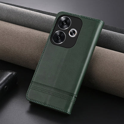 For Xiaomi Redmi Turbo 3 AZNS Magnetic Calf Texture Flip Leather Phone Case(Dark Green)