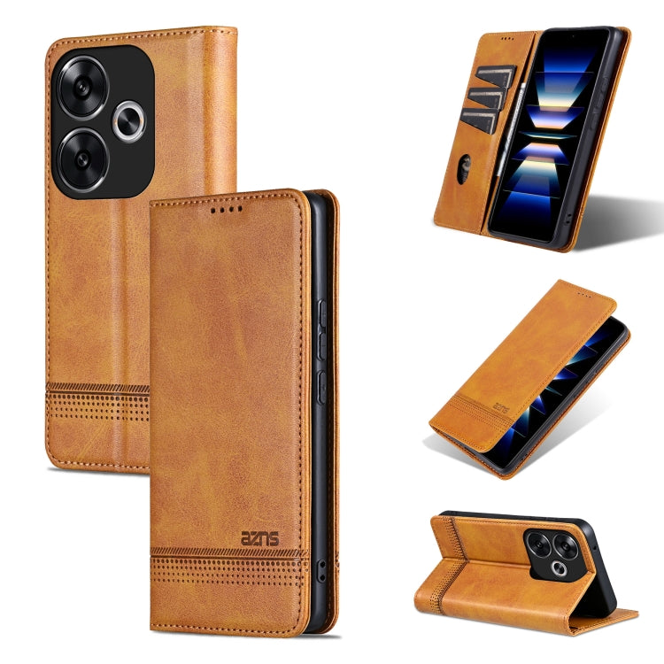 For Xiaomi Redmi Turbo 3 AZNS Magnetic Calf Texture Flip Leather Phone Case(Light Brown)
