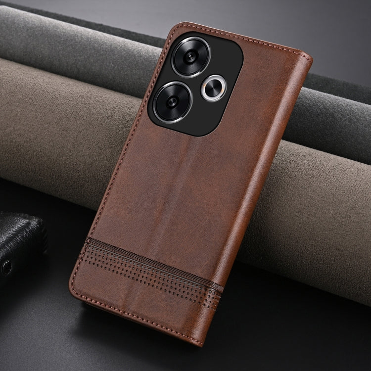 For Xiaomi Redmi Turbo 3 AZNS Magnetic Calf Texture Flip Leather Phone Case(Dark Brown)