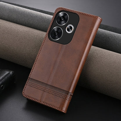 For Xiaomi Redmi Turbo 3 AZNS Magnetic Calf Texture Flip Leather Phone Case(Dark Brown)
