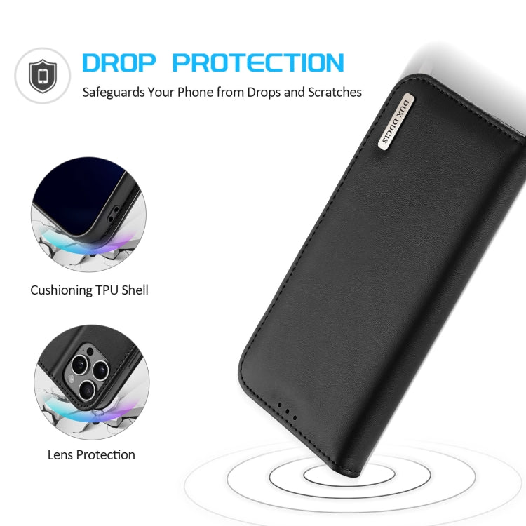 For iPhone 16 Pro Max DUX DUCIS Hivo Series Cowhide + PU + TPU Flip Phone Case(Black)