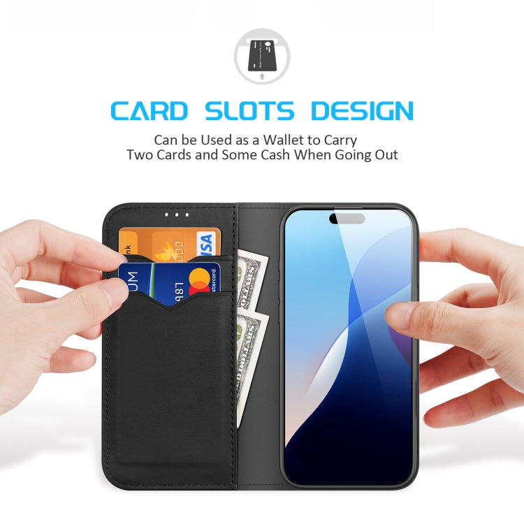 For iPhone 16 DUX DUCIS Hivo Series Cowhide + PU + TPU Flip Phone Case(Black)
