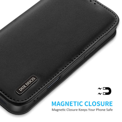 For iPhone 16 DUX DUCIS Hivo Series Cowhide + PU + TPU Flip Phone Case(Black)
