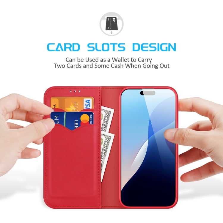 For iPhone 16 DUX DUCIS Hivo Series Cowhide + PU + TPU Flip Phone Case(Red)