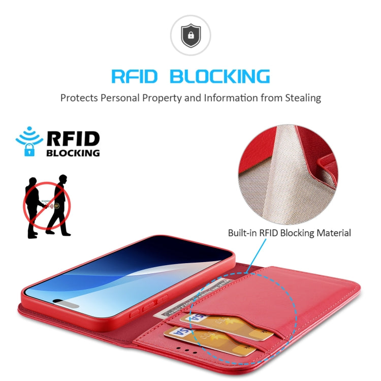 For iPhone 16 DUX DUCIS Hivo Series Cowhide + PU + TPU Flip Phone Case(Red)