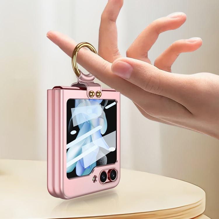 For Samsung Galaxy Z Flip5 GKK Ultra-thin PC Full Coverage Phone Case with Ring Holder / Tempered Film(Pink)