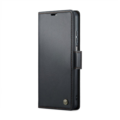 For Realme 10 Pro 5G CaseMe 023 Butterfly Buckle Litchi Texture RFID Anti-theft Leather Phone Case(Black)