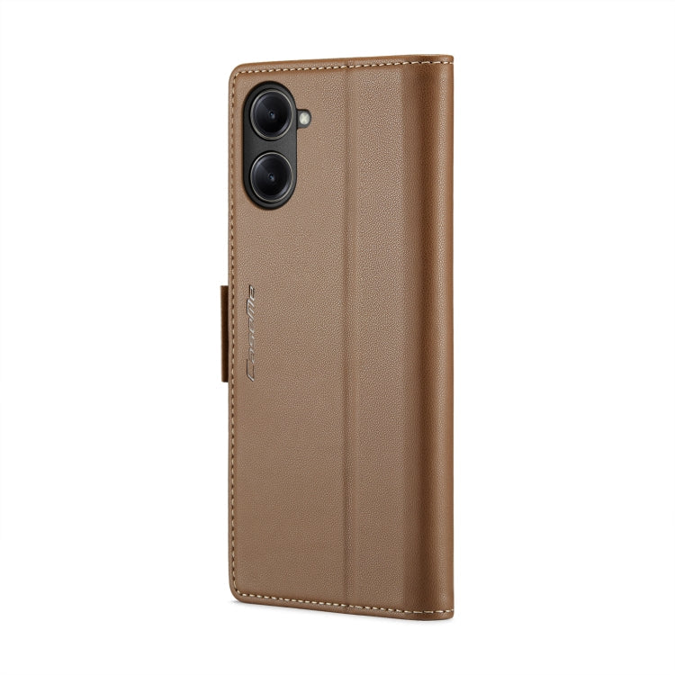 For Realme 10 Pro 5G CaseMe 023 Butterfly Buckle Litchi Texture RFID Anti-theft Leather Phone Case(Brown)