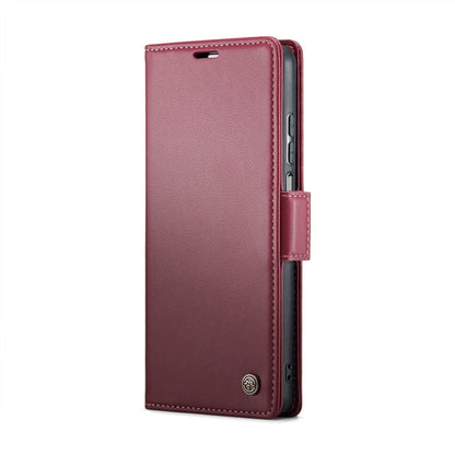 For Realme 10 Pro 5G CaseMe 023 Butterfly Buckle Litchi Texture RFID Anti-theft Leather Phone Case(Wine Red)