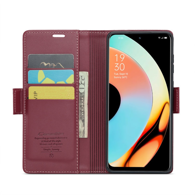 For Realme 10 Pro 5G CaseMe 023 Butterfly Buckle Litchi Texture RFID Anti-theft Leather Phone Case(Wine Red)