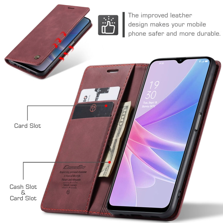 For OPPO A78 5G Global / A1X 5G CaseMe 013 Multifunctional Horizontal Flip Leather Phone Case(Wine Red)