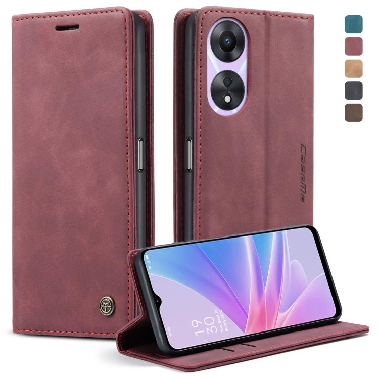 For OPPO A78 5G Global / A1X 5G CaseMe 013 Multifunctional Horizontal Flip Leather Phone Case(Wine Red)