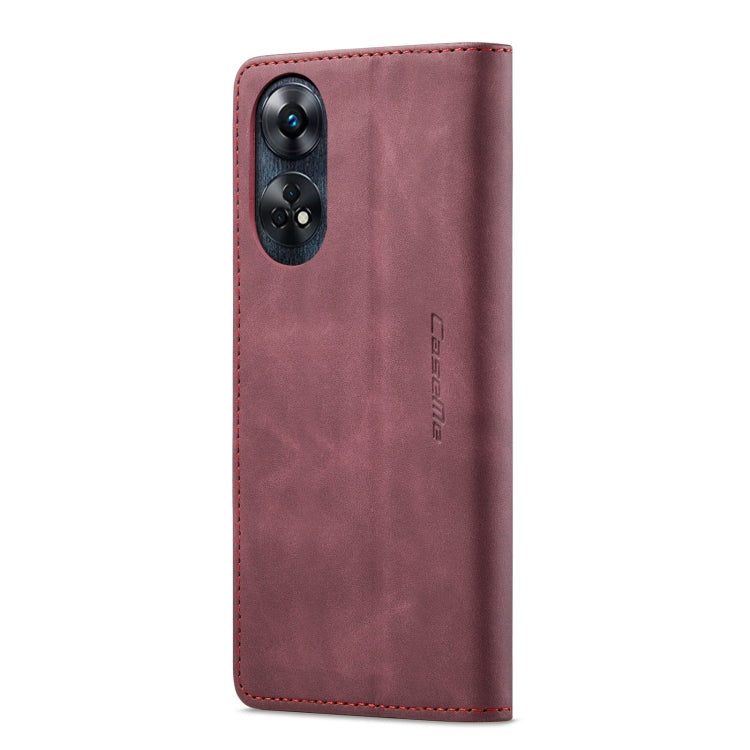 Pour OPPO Reno8 T 4G Étui multifonctionnel en cuir à rabat horizontal CaseMe 013 (rouge vin)