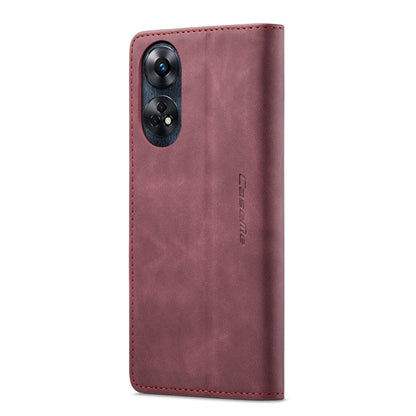 Pour OPPO Reno8 T 4G Étui multifonctionnel en cuir à rabat horizontal CaseMe 013 (rouge vin)