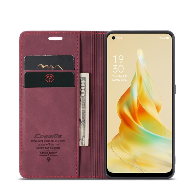 Pour OPPO Reno8 T 4G Étui multifonctionnel en cuir à rabat horizontal CaseMe 013 (rouge vin)