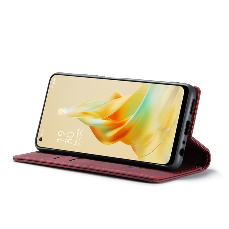 Pour OPPO Reno8 T 4G Étui multifonctionnel en cuir à rabat horizontal CaseMe 013 (rouge vin)