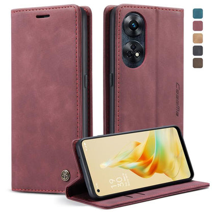 Pour OPPO Reno8 T 4G Étui multifonctionnel en cuir à rabat horizontal CaseMe 013 (rouge vin)