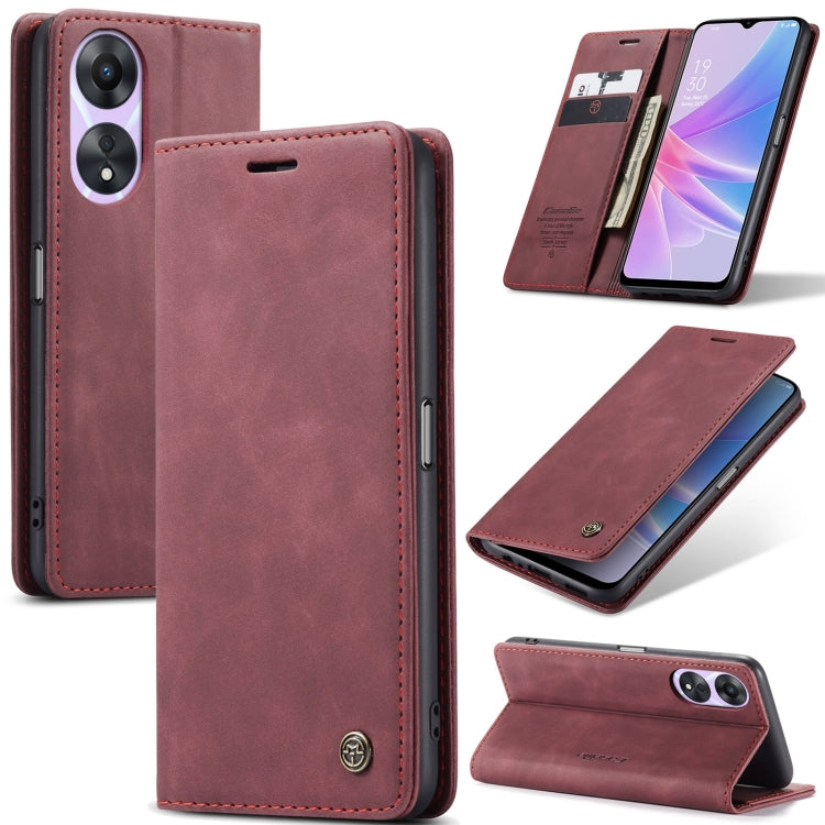 Pour OPPO A58 5G / A58X 5G Coque de téléphone en cuir multifonctionnelle à rabat horizontal CaseMe 013 (rouge vin)