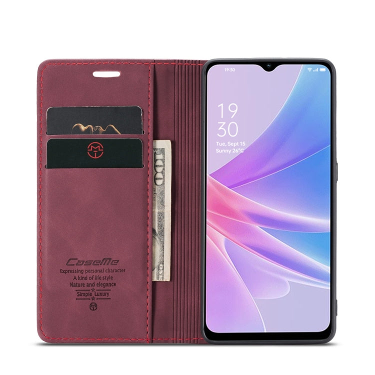 Pour OPPO A58 5G / A58X 5G Coque de téléphone en cuir multifonctionnelle à rabat horizontal CaseMe 013 (rouge vin)