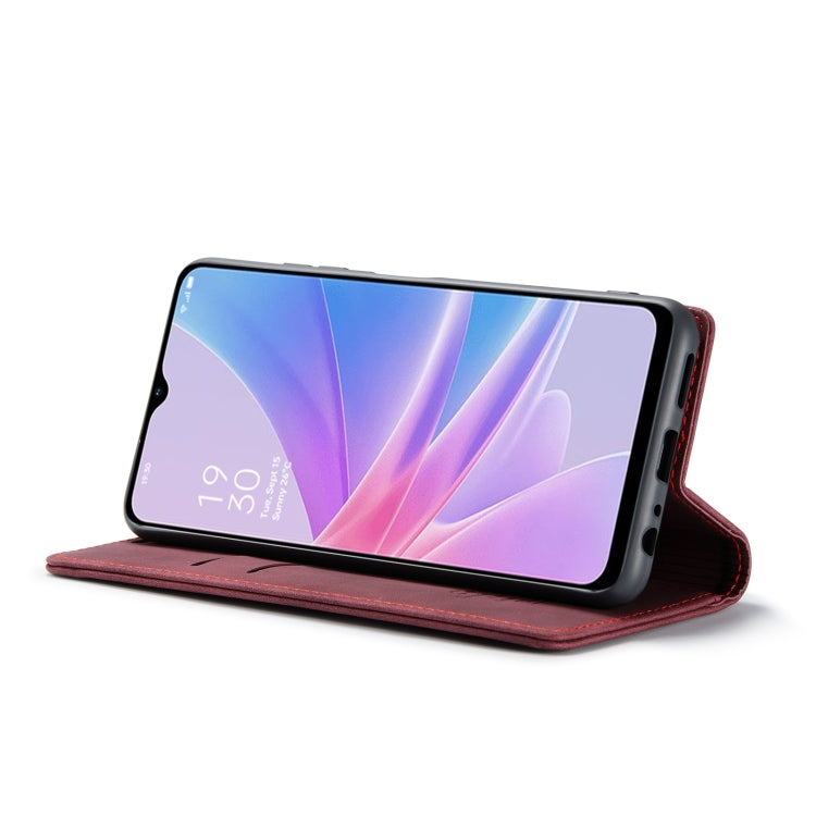 Pour OPPO A58 5G / A58X 5G Coque de téléphone en cuir multifonctionnelle à rabat horizontal CaseMe 013 (rouge vin)