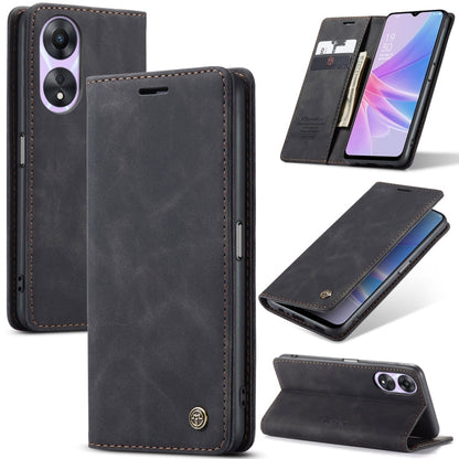 Pour OPPO A58 5G / A58X 5G Coque de téléphone en cuir à rabat horizontal multifonctionnel CaseMe 013 (noir)