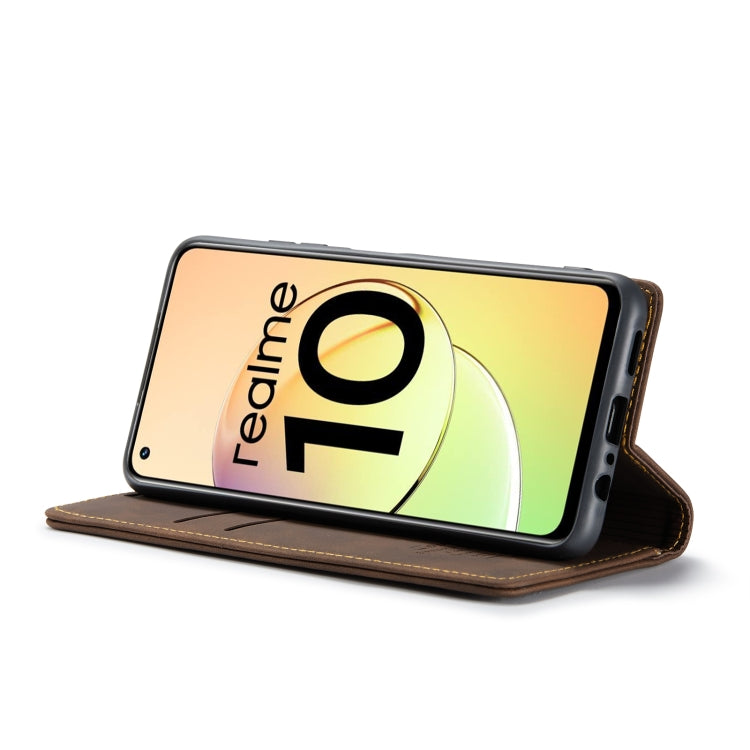 For Realme 10 4G CaseMe 013 Multifunctional Horizontal Flip Leather Phone Case(Coffee)