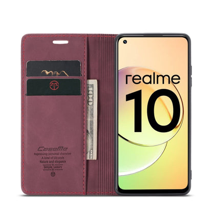 For Realme 10 4G CaseMe 013 Multifunctional Horizontal Flip Leather Phone Case(Wine Red)