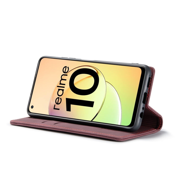 For Realme 10 4G CaseMe 013 Multifunctional Horizontal Flip Leather Phone Case(Wine Red)
