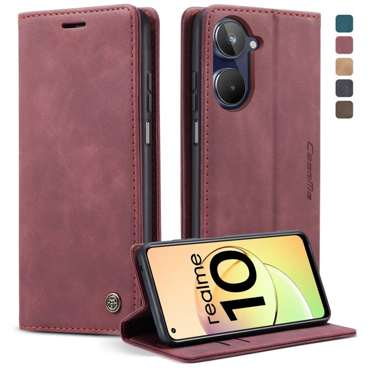 For Realme 10 4G CaseMe 013 Multifunctional Horizontal Flip Leather Phone Case(Wine Red)