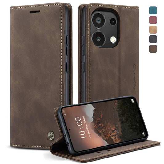 Pour Xiaomi Redmi Note 13 4G Étui de téléphone en cuir à rabat horizontal multifonctionnel CaseMe 013 (Café)