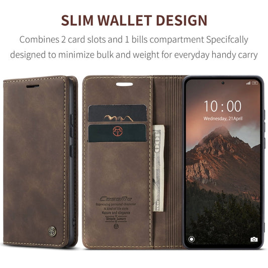 Pour Xiaomi Redmi Note 13 4G Étui de téléphone en cuir à rabat horizontal multifonctionnel CaseMe 013 (Café)