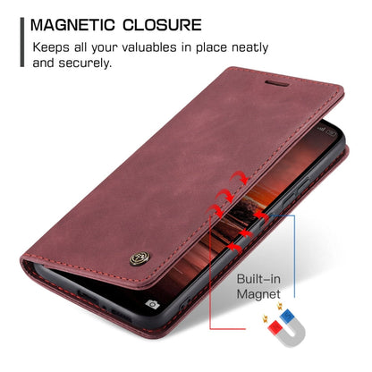 For Xiaomi Redmi Note 13 4G CaseMe 013 Multifunctional Horizontal Flip Leather Phone Case(Wine Red)