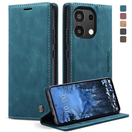 Pour Xiaomi Redmi Note 13 4G Étui de téléphone en cuir multifonctionnel à rabat horizontal CaseMe 013 (Bleu)