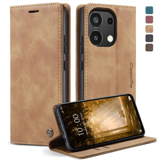 Pour Xiaomi Redmi Note 13 4G Étui de téléphone en cuir à rabat horizontal multifonctionnel CaseMe 013 (marron)