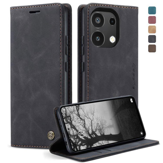 Pour Xiaomi Redmi Note 13 4G Étui en cuir à rabat horizontal multifonction CaseMe 013 (noir)