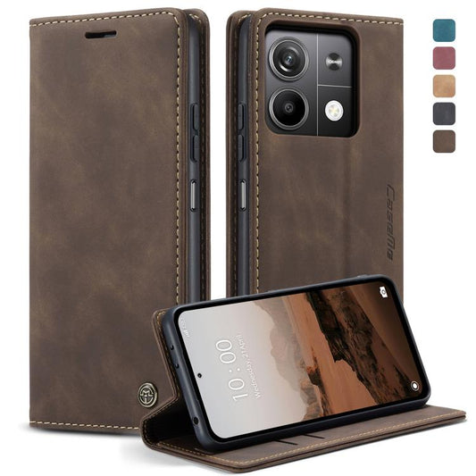 Pour Xiaomi Redmi Note 13 5G Étui en cuir multifonctionnel à rabat horizontal CaseMe 013 (Café)