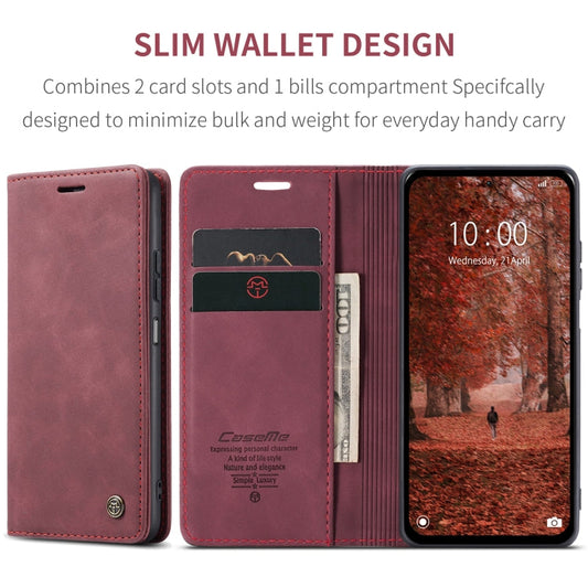 Pour Xiaomi Redmi Note 13 5G Étui de téléphone en cuir à rabat horizontal multifonctionnel CaseMe 013 (Rouge vin)