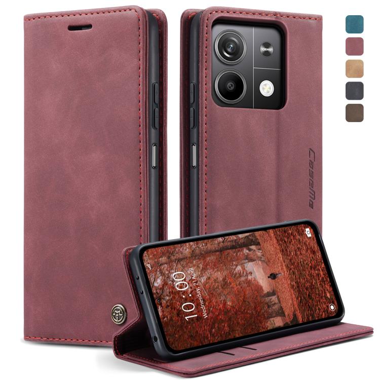 Pour Xiaomi Redmi Note 13 5G Étui de téléphone en cuir à rabat horizontal multifonctionnel CaseMe 013 (Rouge vin)